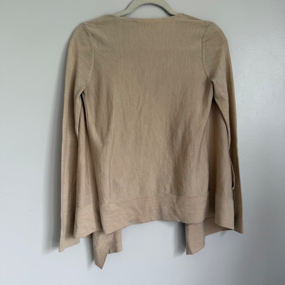 LOFT Womens XS Tan Open Front Waterfall Cardigan Wool Blend Sweater Pockets - Picture 7 of 8